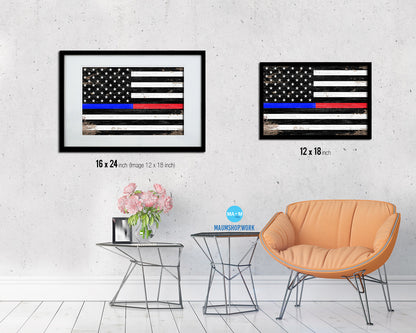 Thin Blue Line Police & Thin Red Line Firefighter Respect & Honor Law Enforcement Shabby Chic Military FlagArt