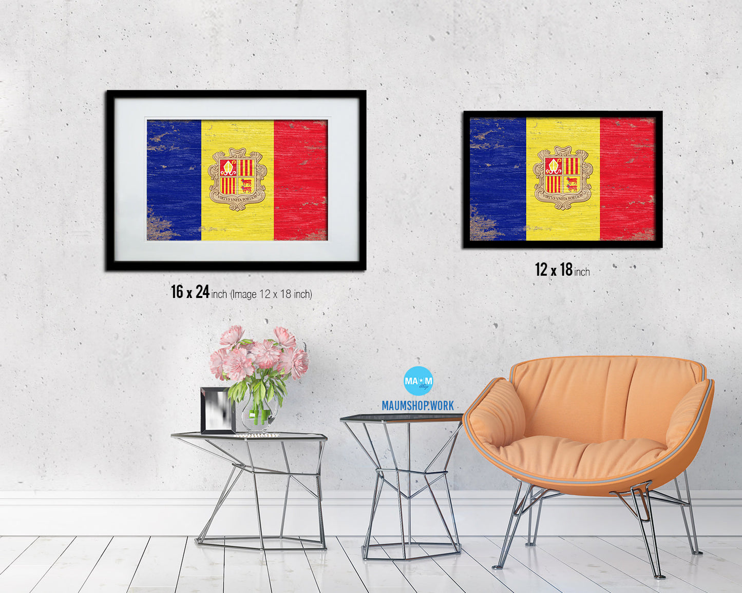 Andorra Shabby Chic Country Flag Wood Framed Print Wall Art Decor Gifts