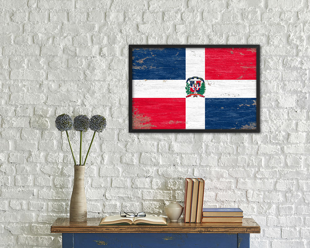 Dominican Republic Shabby Chic Country Flag Wood Framed Print Wall Art Decor Gifts