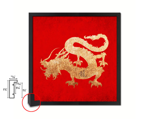 Dragon Chinese Zodiac Character Wood Framed Print Wall Art Decor Gifts, Red