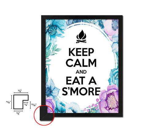 Keep calm and eat a smore Quote Boho Flower Framed Print Wall Decor Art