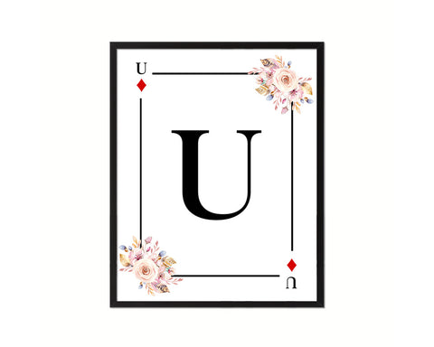 Letter U Personalized Boho Monogram Diamond Card Decks Framed Print Wall Art Decor Gifts