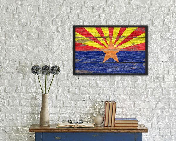 Arizona State Rustic Flag Wood Framed Paper Prints Wall Art Decor Gifts