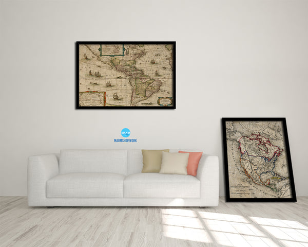 North and South America Cartographic Historical Map Framed Print Art Wall Decor Gifts