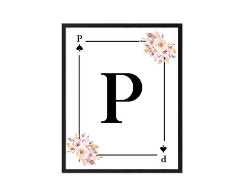 Letter P Personalized Boho Monogram Spade Card Decks Framed Print Wall Art Decor Gifts