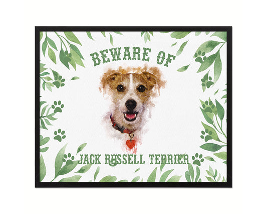 Beware of Jack Russell Terrier Sign Wood Framed Print Wall Art Decor Gifts