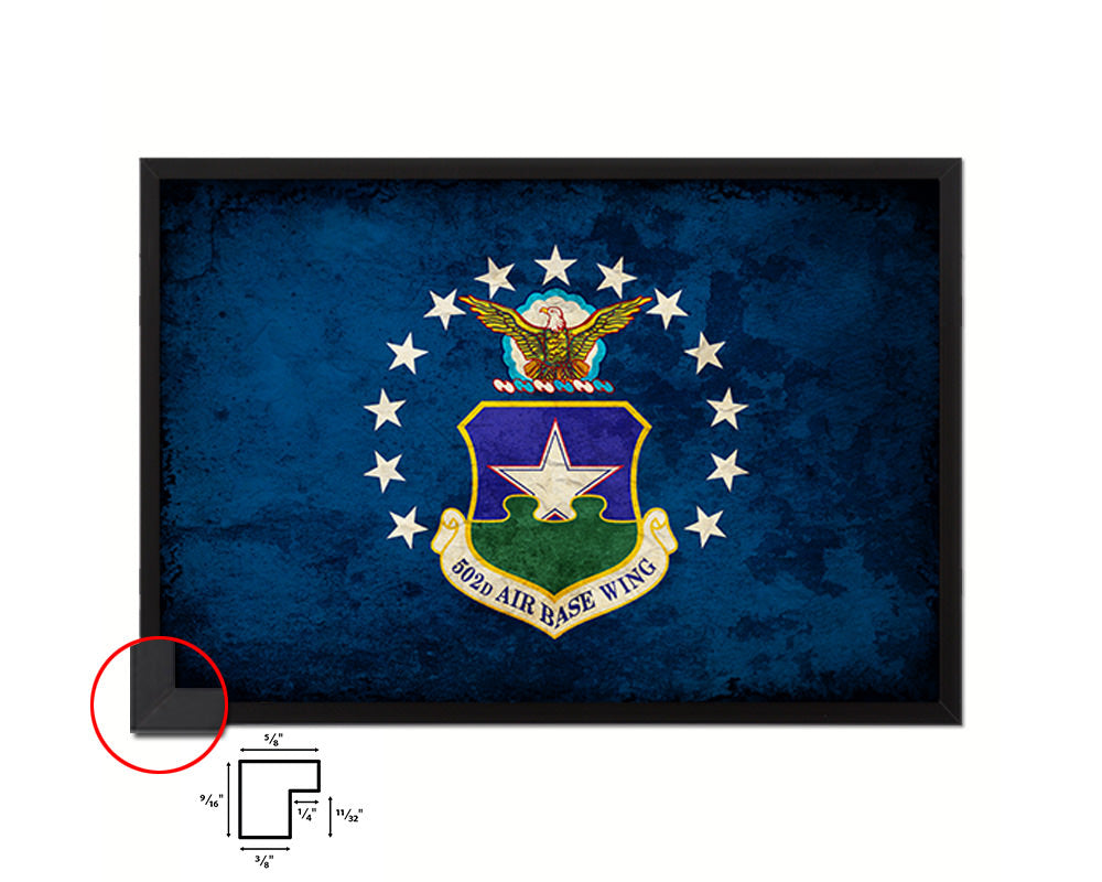 502d Air Base Wing USAF Emblem Paper Texture Flag Black Framed Wall Art ...