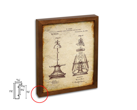 Razor Depository with Call Bell Barbershop Vintage Patent Artwork Walnut Frame Gifts