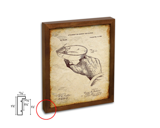 Barber Hair Clipper Barbershop Vintage Patent Artwork Walnut Frame Print Wall Art Decor Gifts