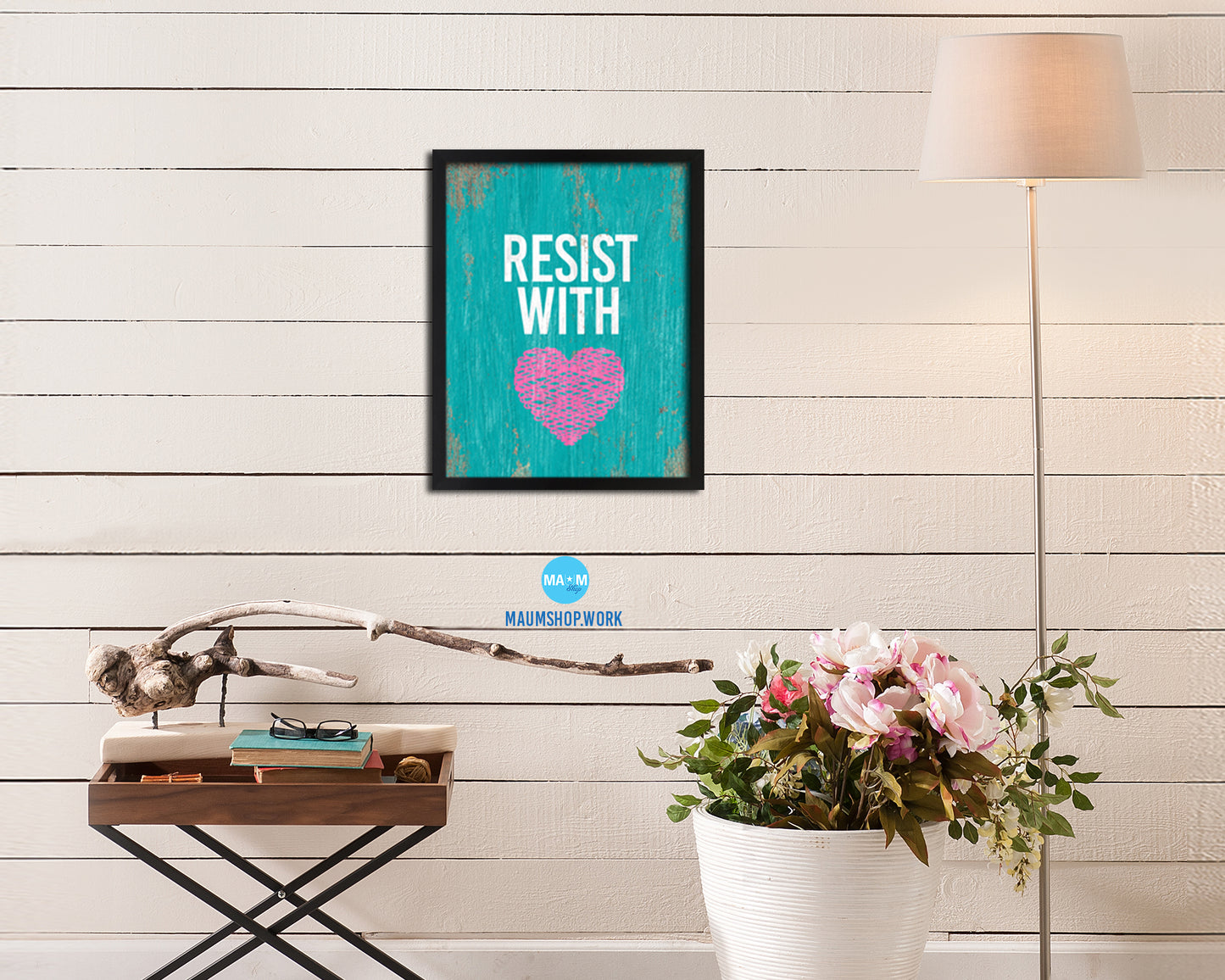 Resist With Love Rainbow Pride Peace Right Justice Poster Wood Framed Wall Decor Print Gifts