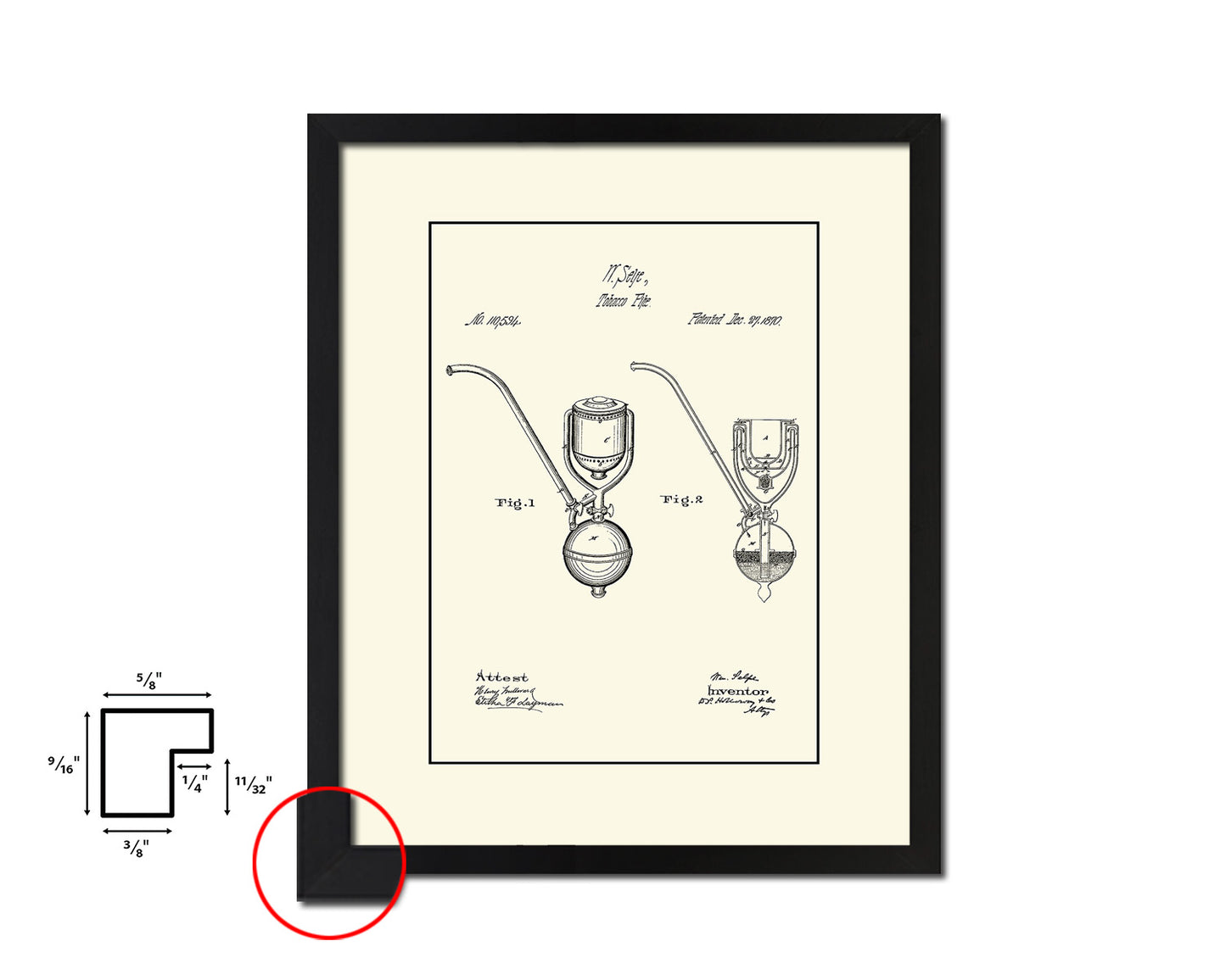 Pipe Tobacco Vintage Patent Artwork Black Frame Print Wall Art Decor Gifts