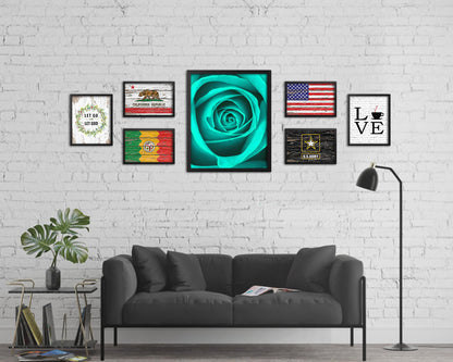 Rose Aqua Flower Wood Framed Paper Print Wall Decor Art Gifts