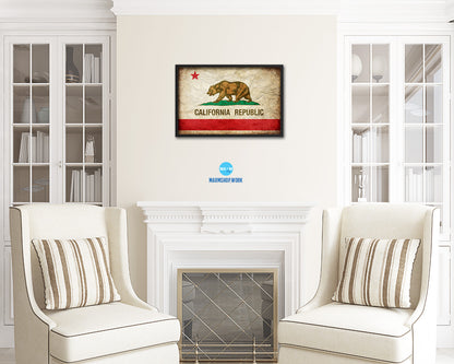 California State Vintage Flag Wood Framed Paper Print Wall Art Decor Gifts