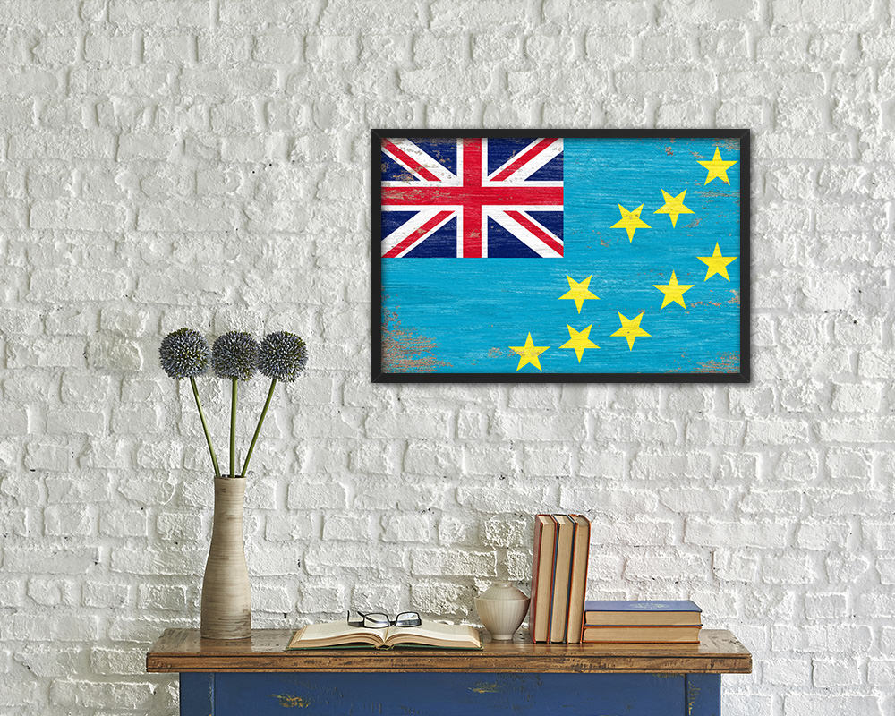 Tuvalu Shabby Chic Country Flag Wood Framed Print Wall Art Decor Gifts