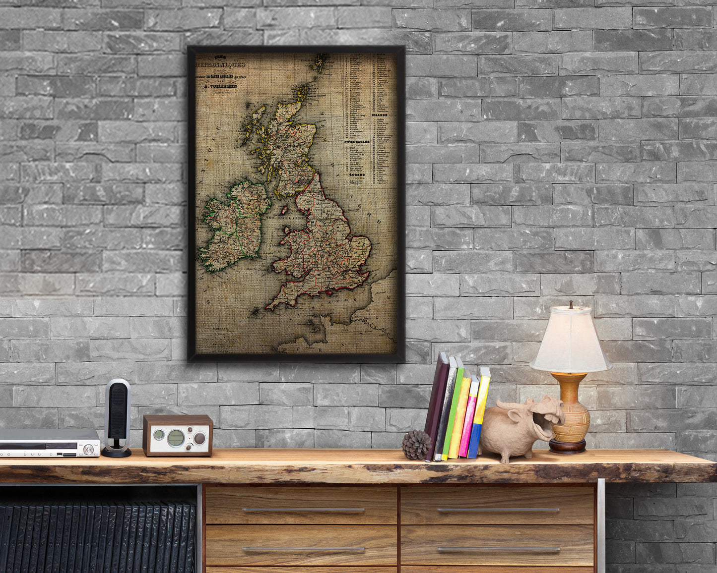 British Isles and Ireland Vintage Map Wood Framed Print Art Wall Decor Gifts