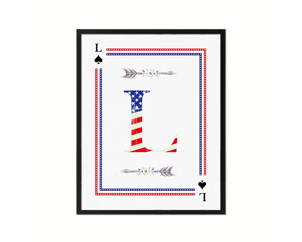 Letter L Custom Monogram Card Decks Spade American Flag Framed Print Wall Art Decor Gifts