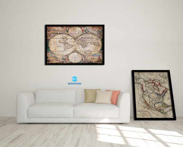 World hemispheres Frederick De Wit Amsterdam 1668 Antique Map Framed Print Art Wall Decor Gifts