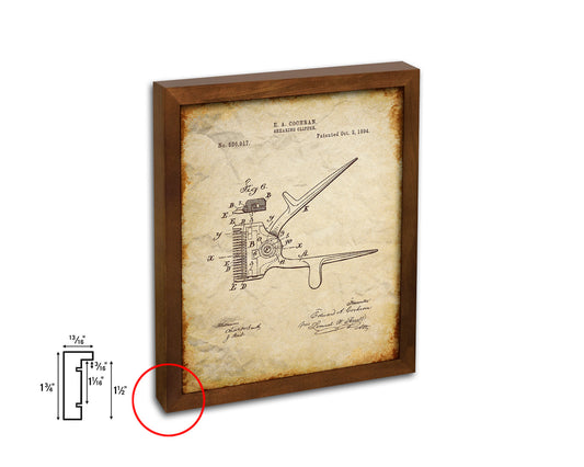 Shearing Clipper Barbershop Vintage Patent Artwork Walnut Frame Print Wall Art Decor Gifts