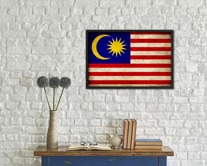 Malaysia Country Vintage Flag Wood Framed Print Wall Art Decor Gifts