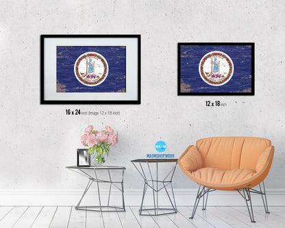 Virginia State Shabby Chic Flag Wood Framed Paper Print  Wall Art Decor Gifts