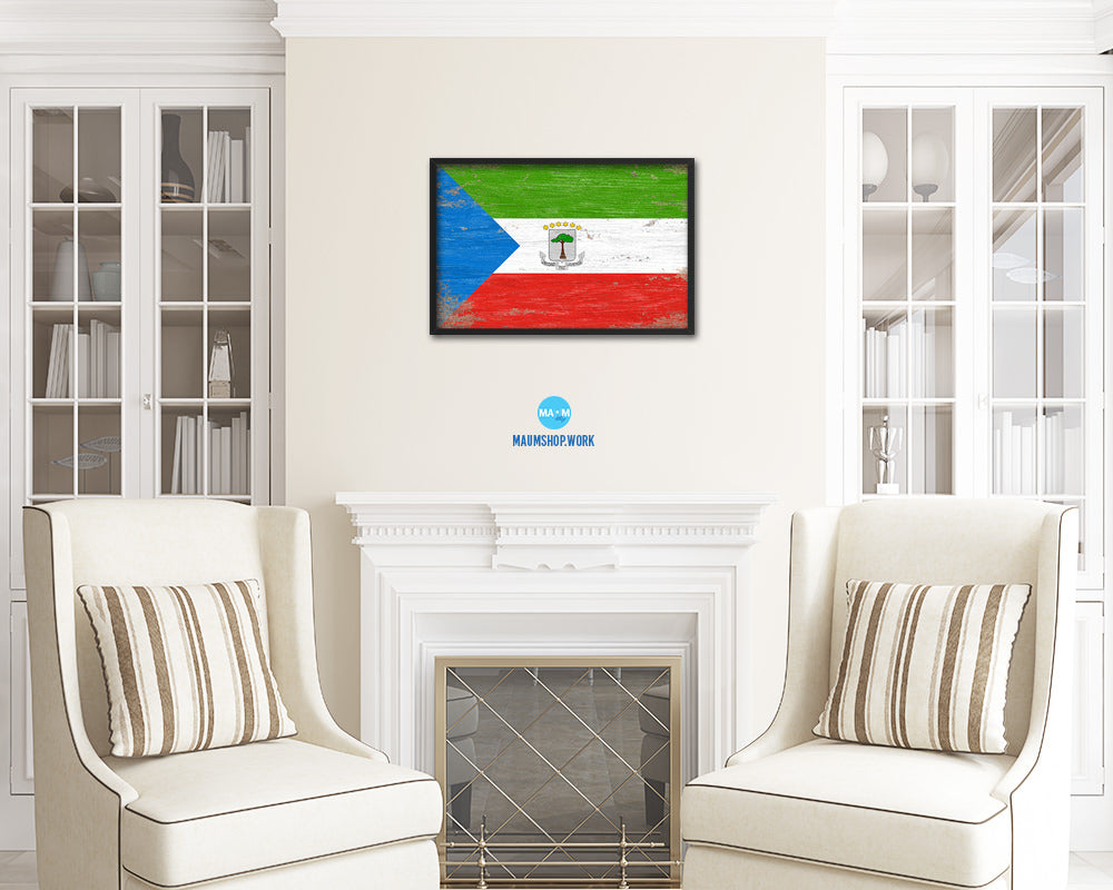 Equatorial Guinea Shabby Chic Country Flag Wood Framed Print Wall Art Decor Gifts