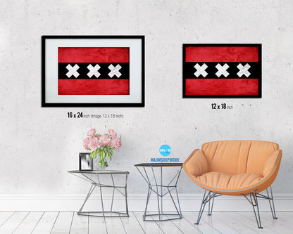 Amsterdam City Netherlands Country Vintage Flag Wood Framed Prints Decor Wall Art Gifts
