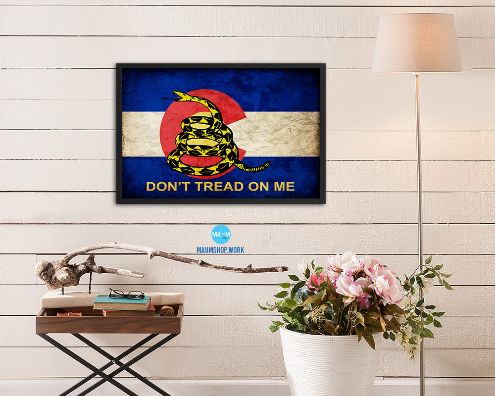 Gadsden Don't Tread On Me Colorado State Vintage Military Flag Framed Print Art