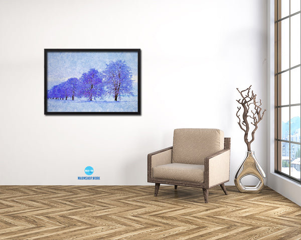 Snow Purple Tree Artwork Painting Print Art Frame Home Wall Decor Gifts