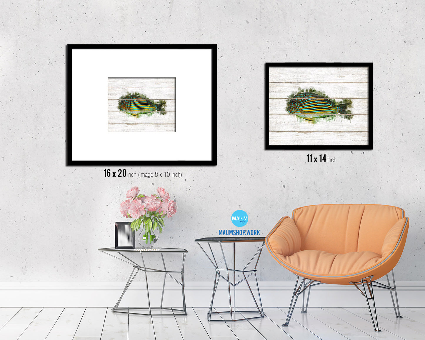 Tropical Fish Framed Print Modern Restaurant Sushi Bar Modern Watercolor Wall Art Decor
