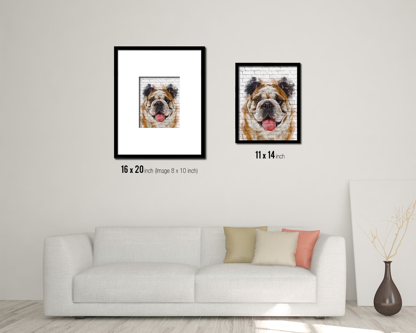 English Bulldog Dog Puppy Portrait Framed Print Pet Watercolor Wall Decor Art Gifts