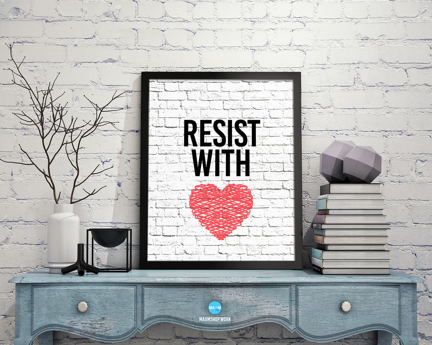 Resist With Love Rainbow Pride Peace Right Justice Poster Wood Framed Wall Decor Print Gifts