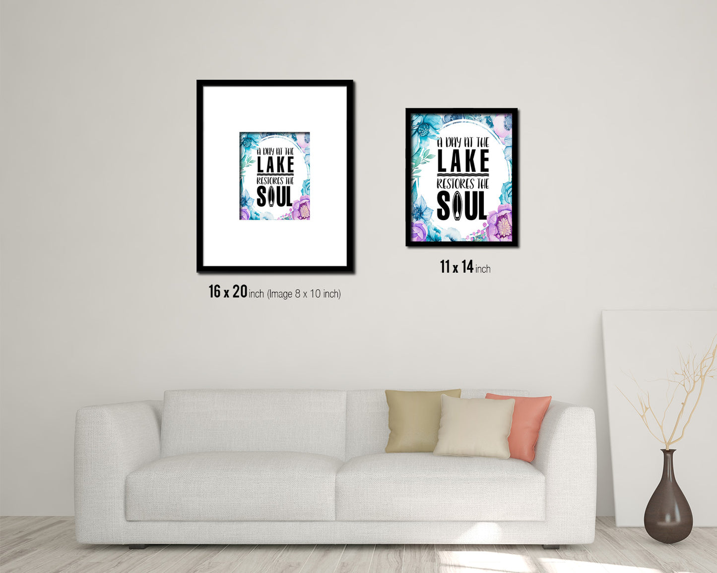 A day at the lake restores the soul Quote Boho Flower Framed Print Wall Decor Art
