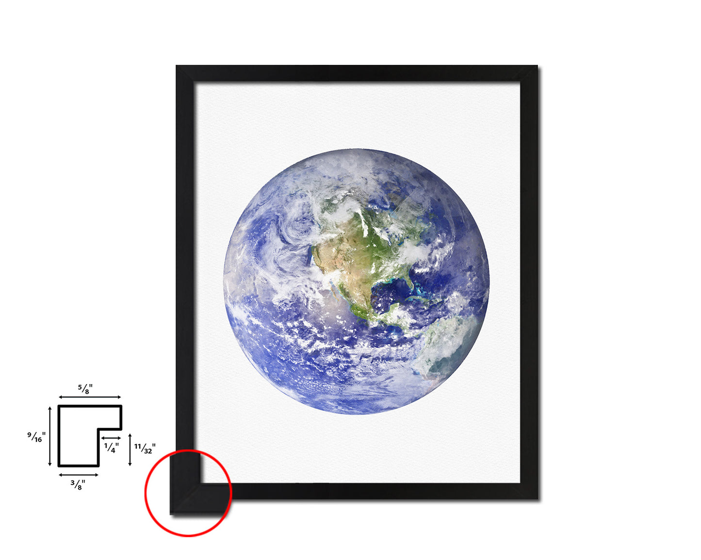 Earth Planet Prints Watercolor Solar System Wood Framed Paper Print Wall Art Decor Gifts