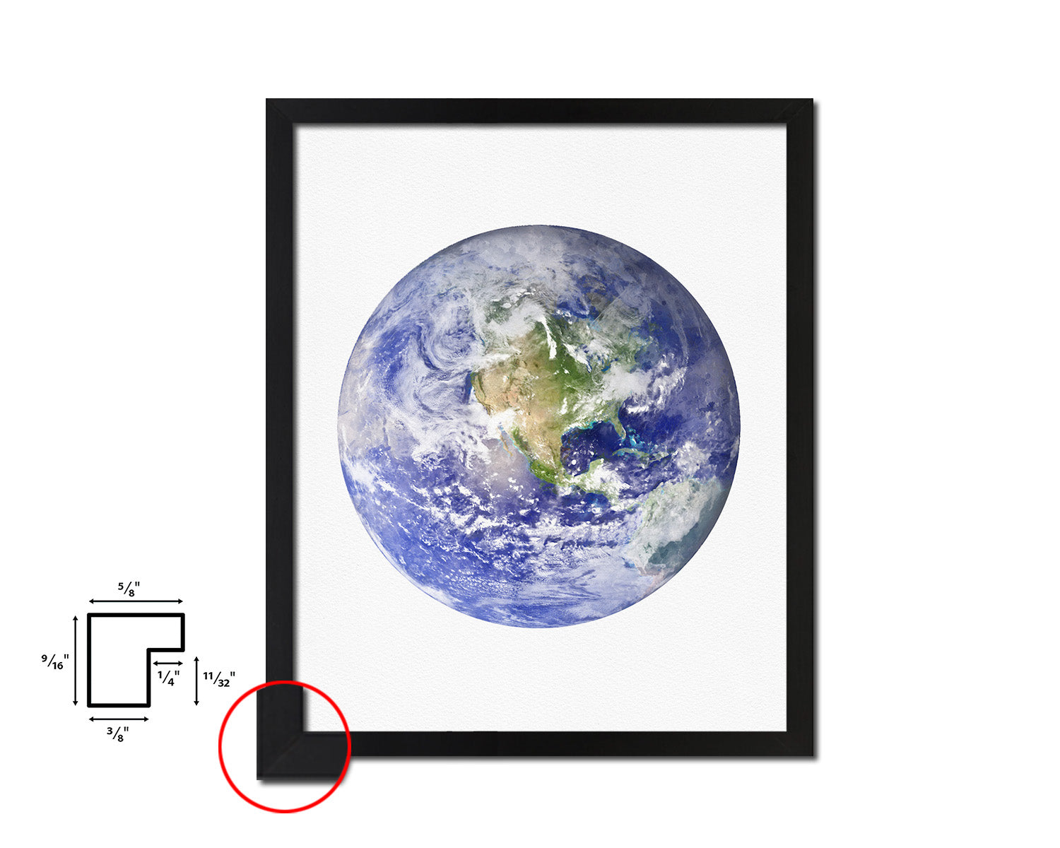 Earth Planet Prints Watercolor Solar System Wood Framed Paper Print Wall Art Decor Gifts
