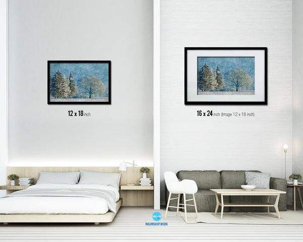 Beautiful Winter Landscape, Snow Covered Trees Artwork Painting Print Art Frame Wall Decor Gifts