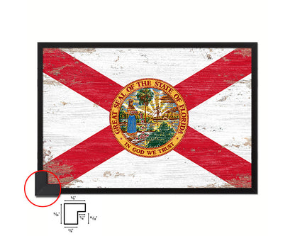 Florida State Shabby Chic Flag Wood Framed Paper Print  Wall Art Decor Gifts