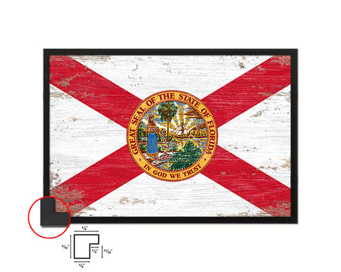 Florida State Shabby Chic Flag Wood Framed Paper Print  Wall Art Decor Gifts