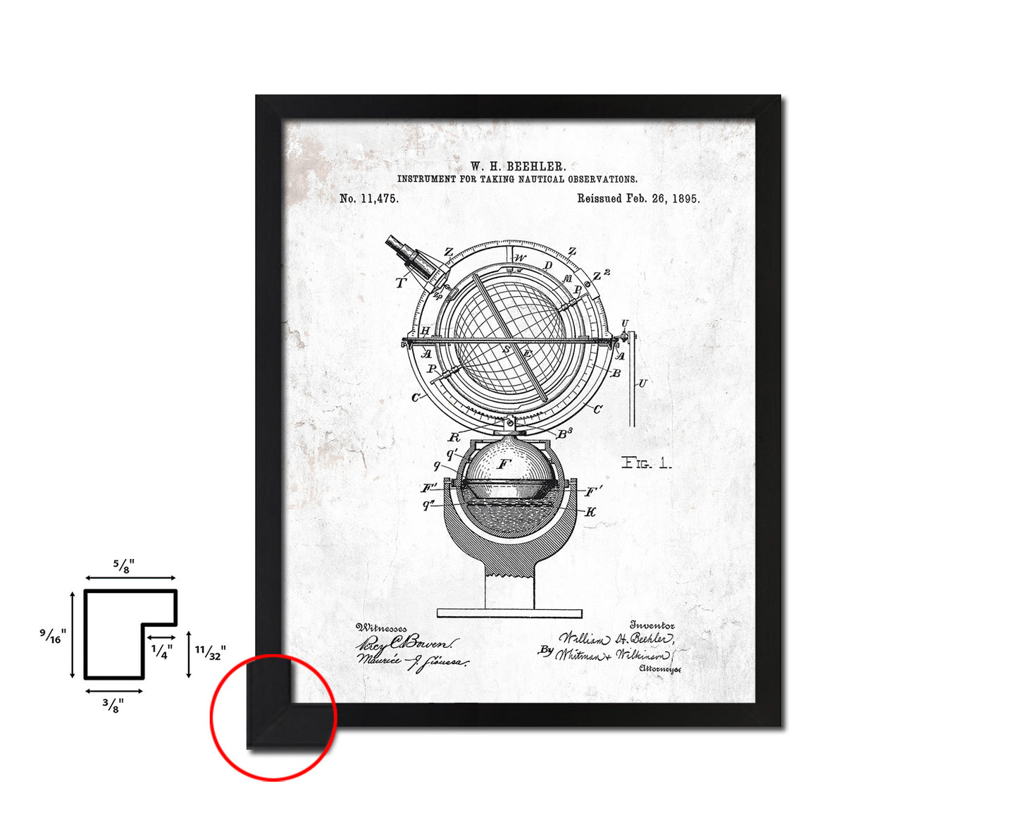 Globe Nautical Vintage Patent Artwork Black Frame Print Gifts