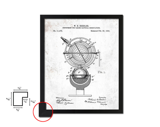Globe Nautical Vintage Patent Artwork Black Frame Print Gifts