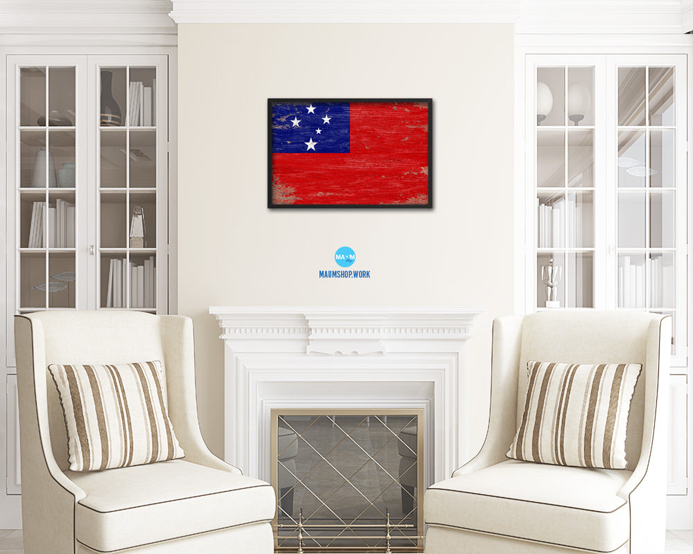 Western Samoa Shabby Chic Country Flag Wood Framed Print Wall Art Decor Gifts