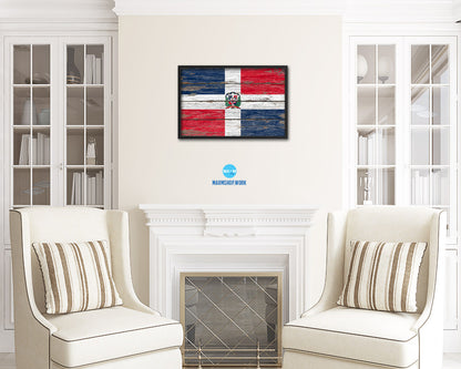 Dominican Republic Country Wood Rustic National Flag Wood Framed Print Wall Art Decor Gifts
