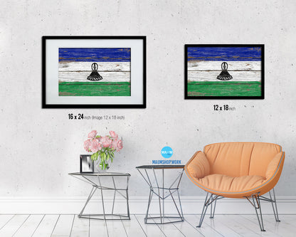 Lesotho Country Wood Rustic National Flag Wood Framed Print Wall Art Decor Gifts