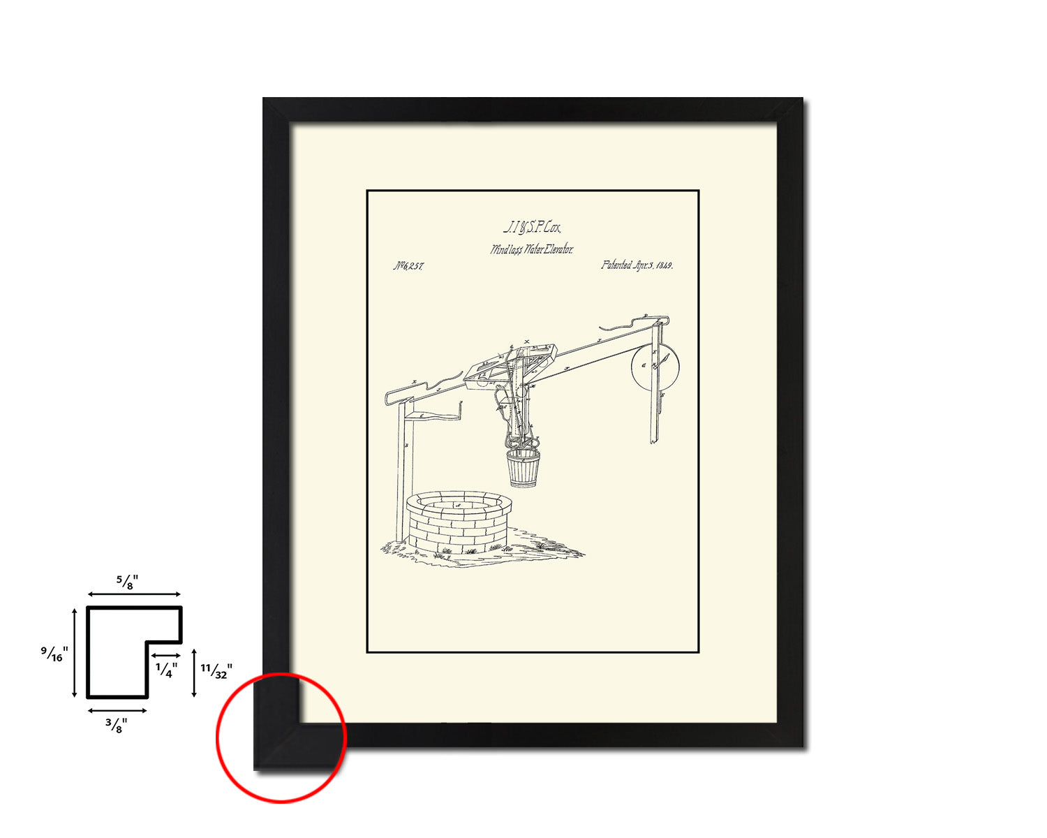 Windlass Water Elevator Kitchen Vintage Patent Artwork Black Frame Print Gifts