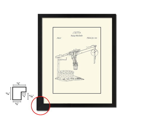 Windlass Water Elevator Kitchen Vintage Patent Artwork Black Frame Print Gifts