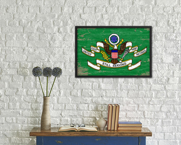 US Army Retired Still Serving Shabby Chic Military Flag Framed Print Decor Wall Art Gifts