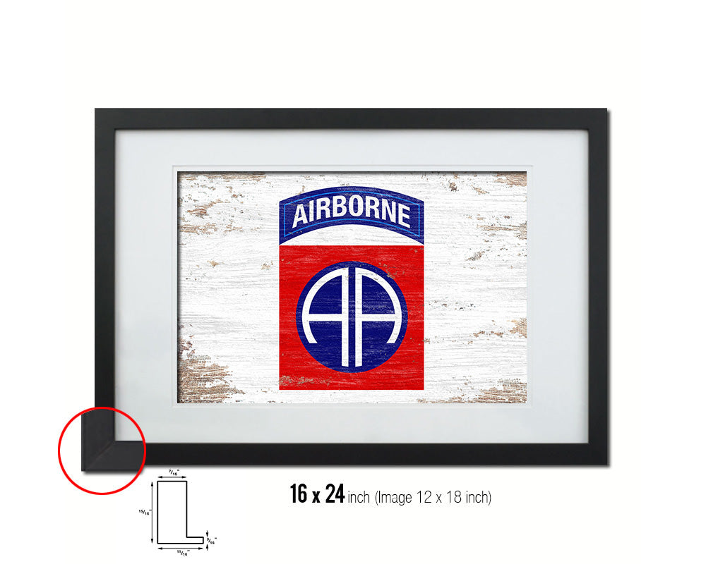 US Army 82nd Airborne Shabby Chic Military Flag Framed Print Decor Wall Art Gifts