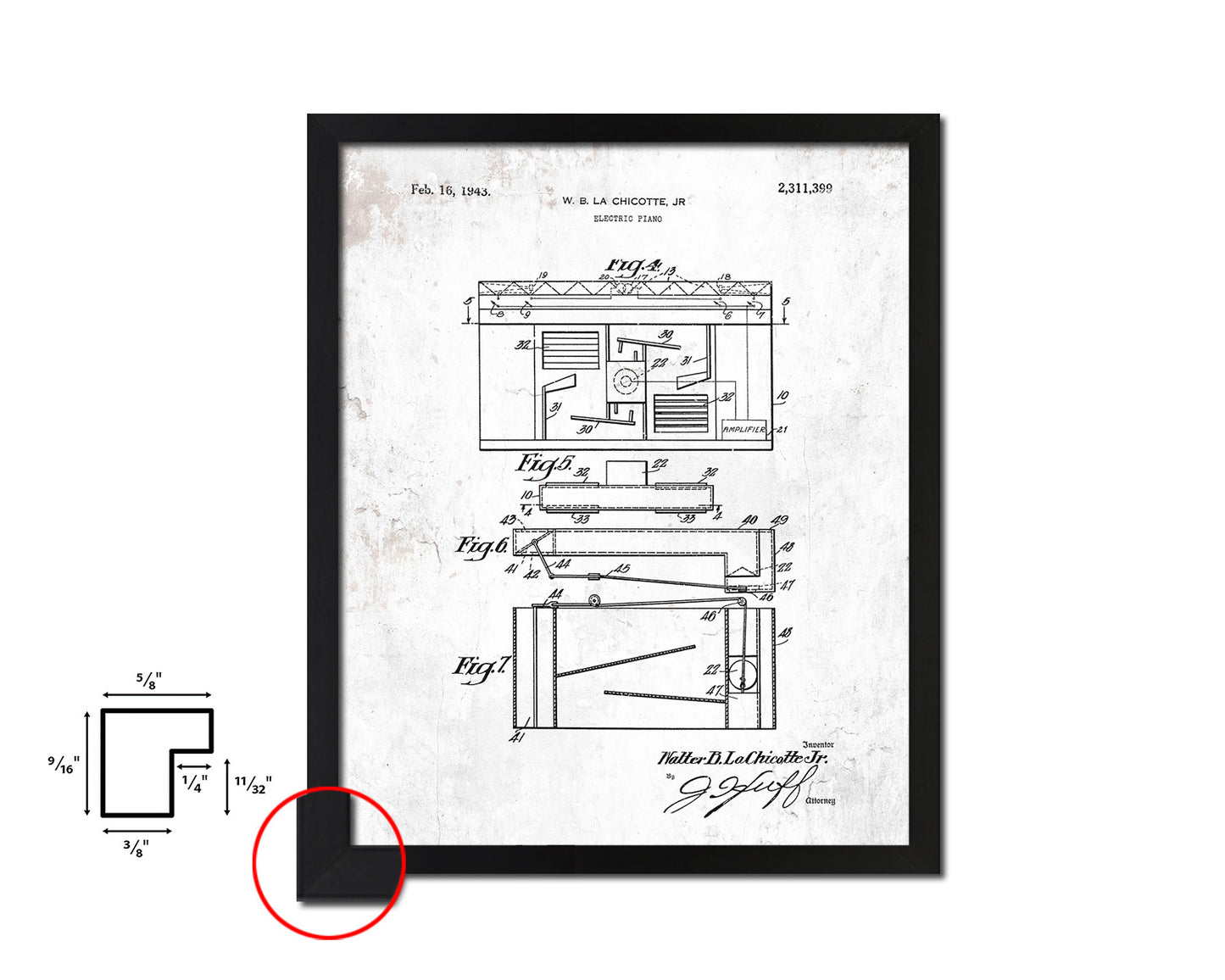Piano Electric Music Vintage Patent Artwork Black Frame Print Wall Art Decor Gifts