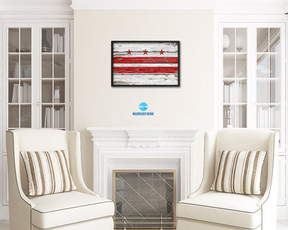 Washington DC Rustic Flag Wood Framed Paper Prints Decor Wall Art Gifts