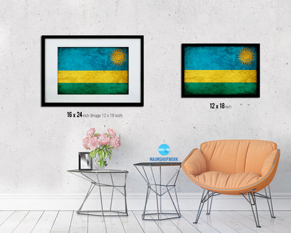 Rwanda Country Vintage Flag Wood Framed Print Wall Art Decor Gifts