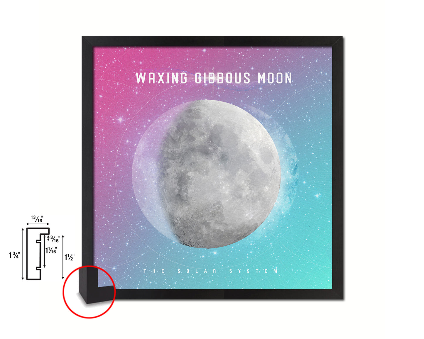 Waxing Gibbous Lunar Phases Colorful Moon Watercolor Framed Prints Home Decor Wall Art Gifts